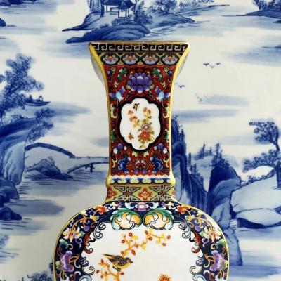 BÌNH TỨ GIÁC HỌA TIẾT CHIM HOA